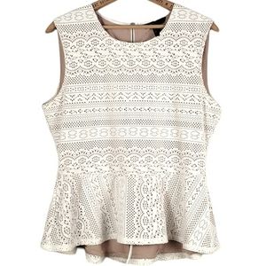 BCBGMaxAzria Lace Peplum Sleeveless Top